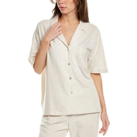 Skin Jules Sandstone Check Button Front Loungewear Top Size 4 - Picture 1 of 7